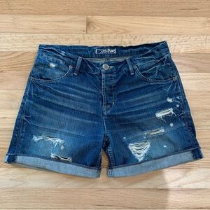 Women’s Hudson Shorts Distressed Rolled Hem Dark Wash 5 in inseam Size 26